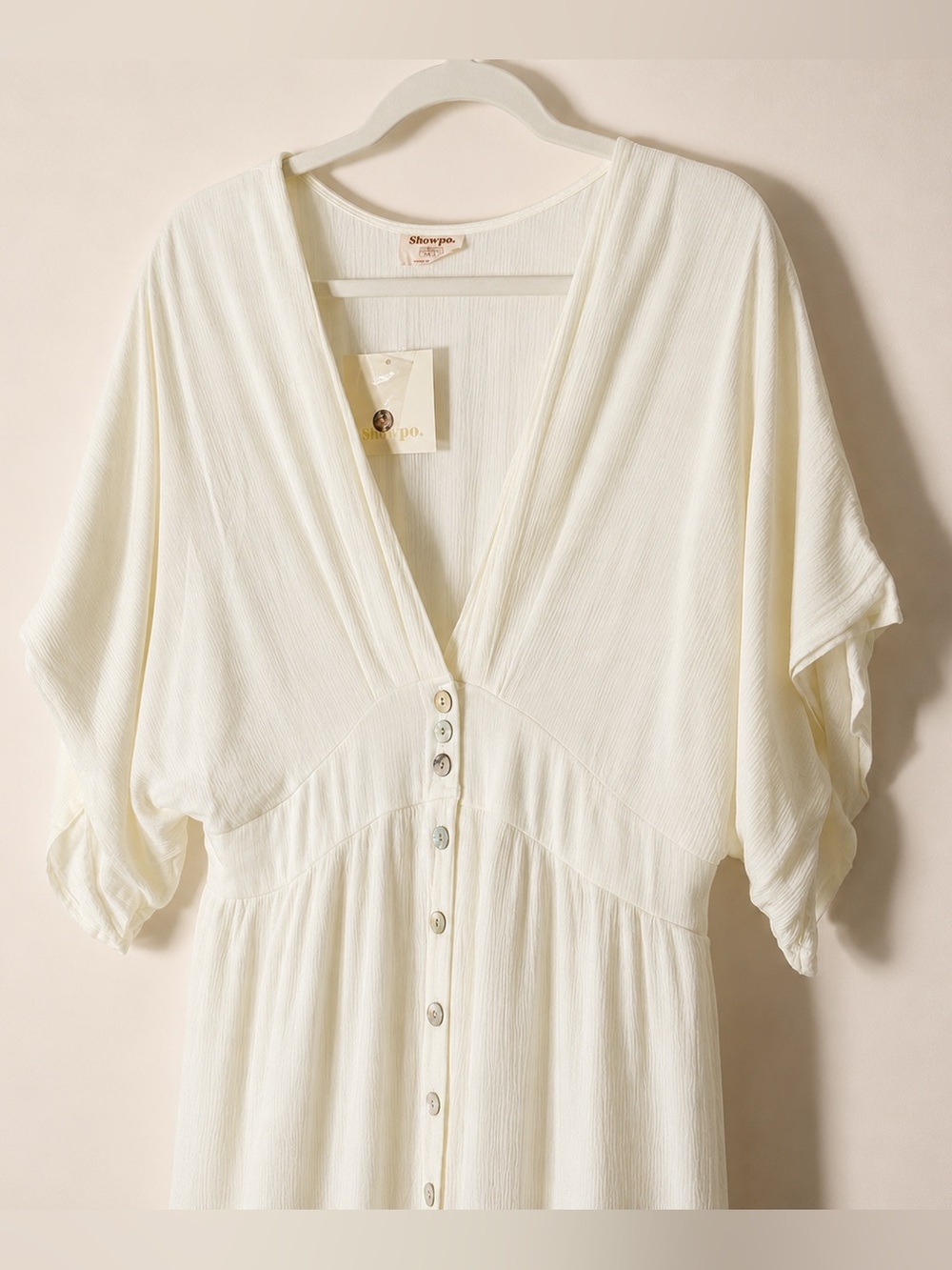 Showpo Sitting Pretty Maxi Dress Ivory Size 12 Button Front Boho - Picture 4 of 10